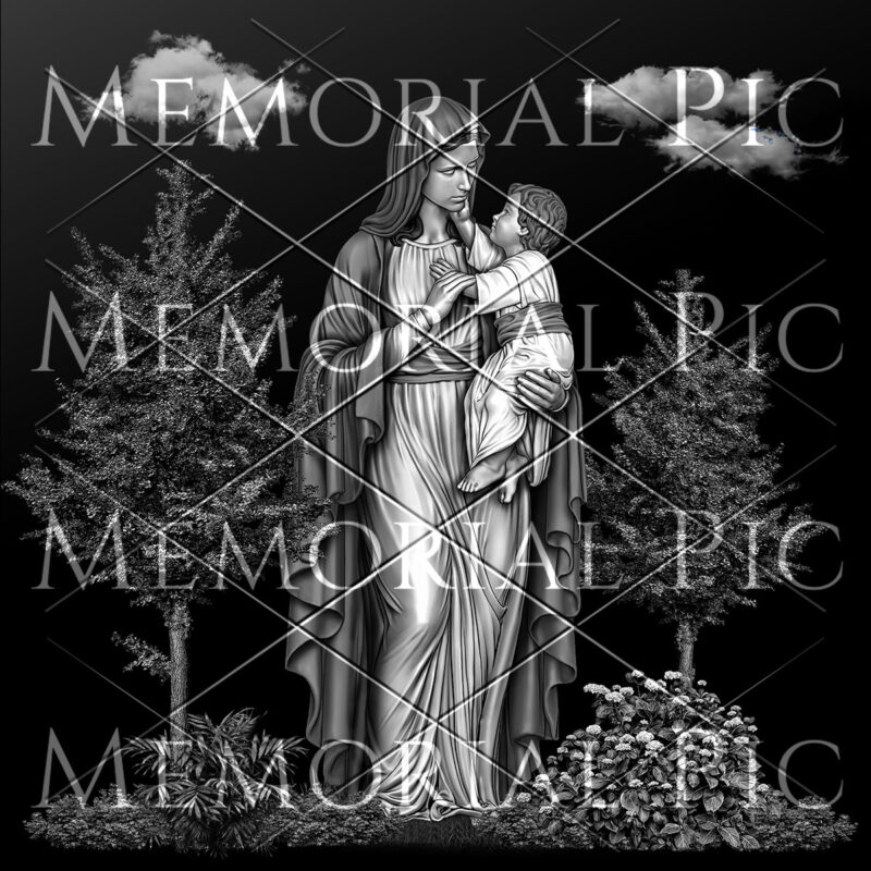 Virgin Mary with Child Jesus scene laser etching