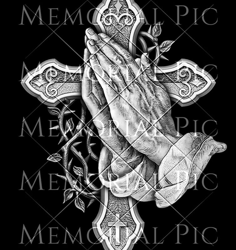 Praying Hands Cross Memorial Pic