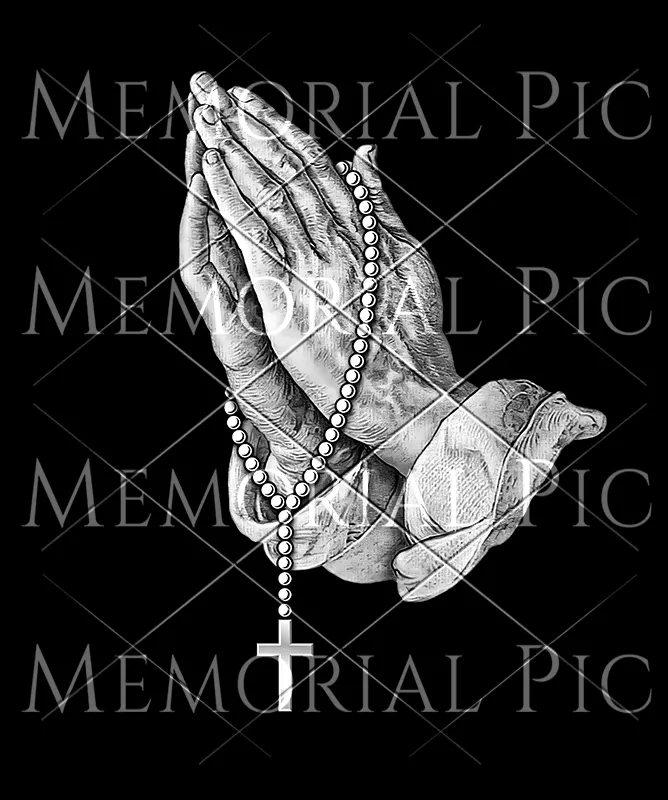 Praying hands preparation for laser etching or impact etching on headstone.